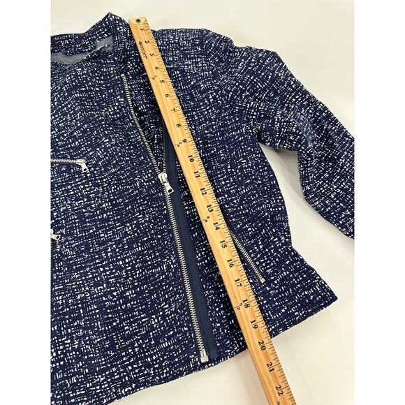 Gap Moto Jacket Wmns Small Petite Navy Speckled Zip Up Asym Cotton Lined - Picture 8 of 9